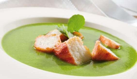 Crema de berros con Cangrejo Rojo Real Noruego