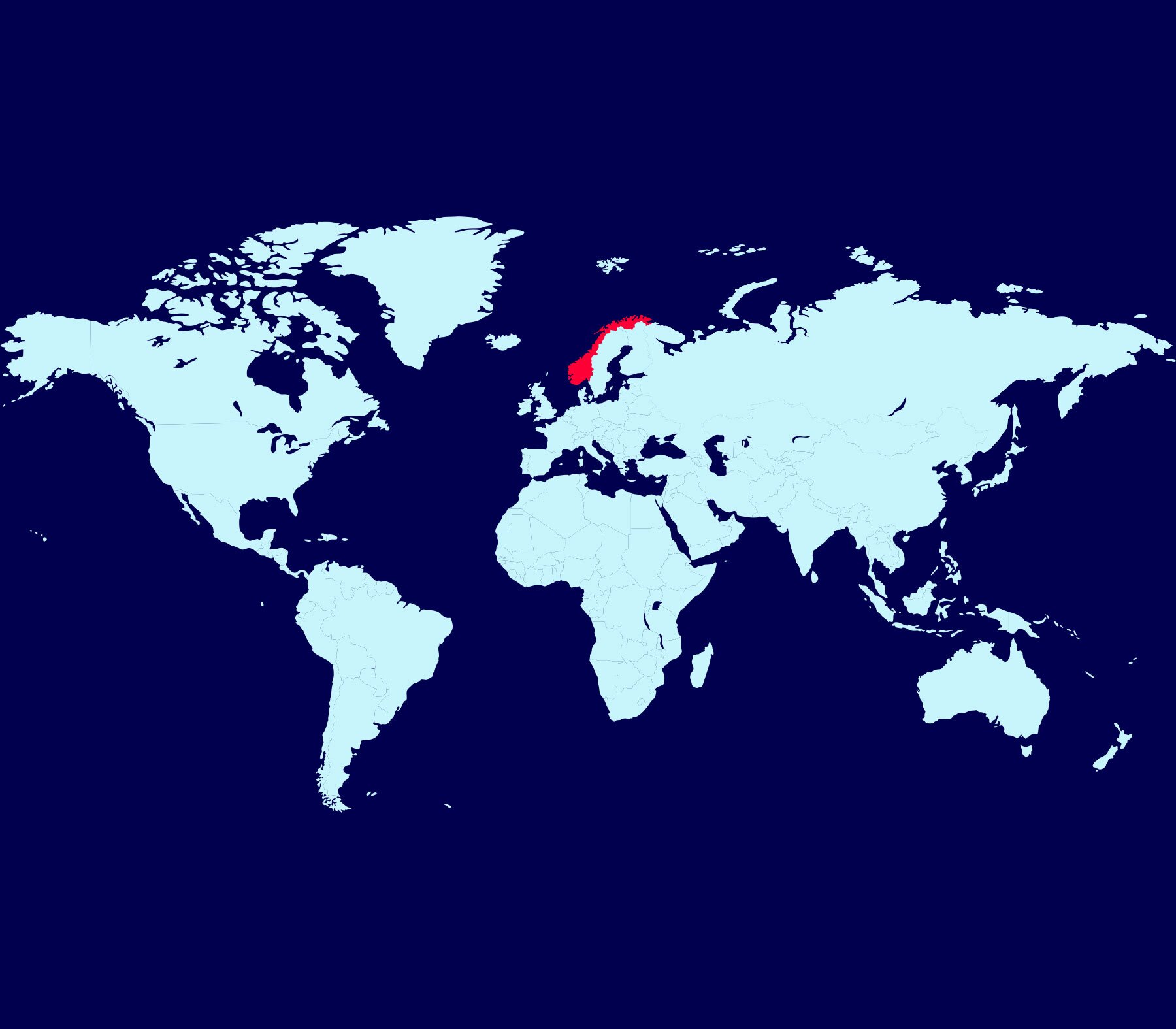 Un mapa del mundo con Noruega marcada